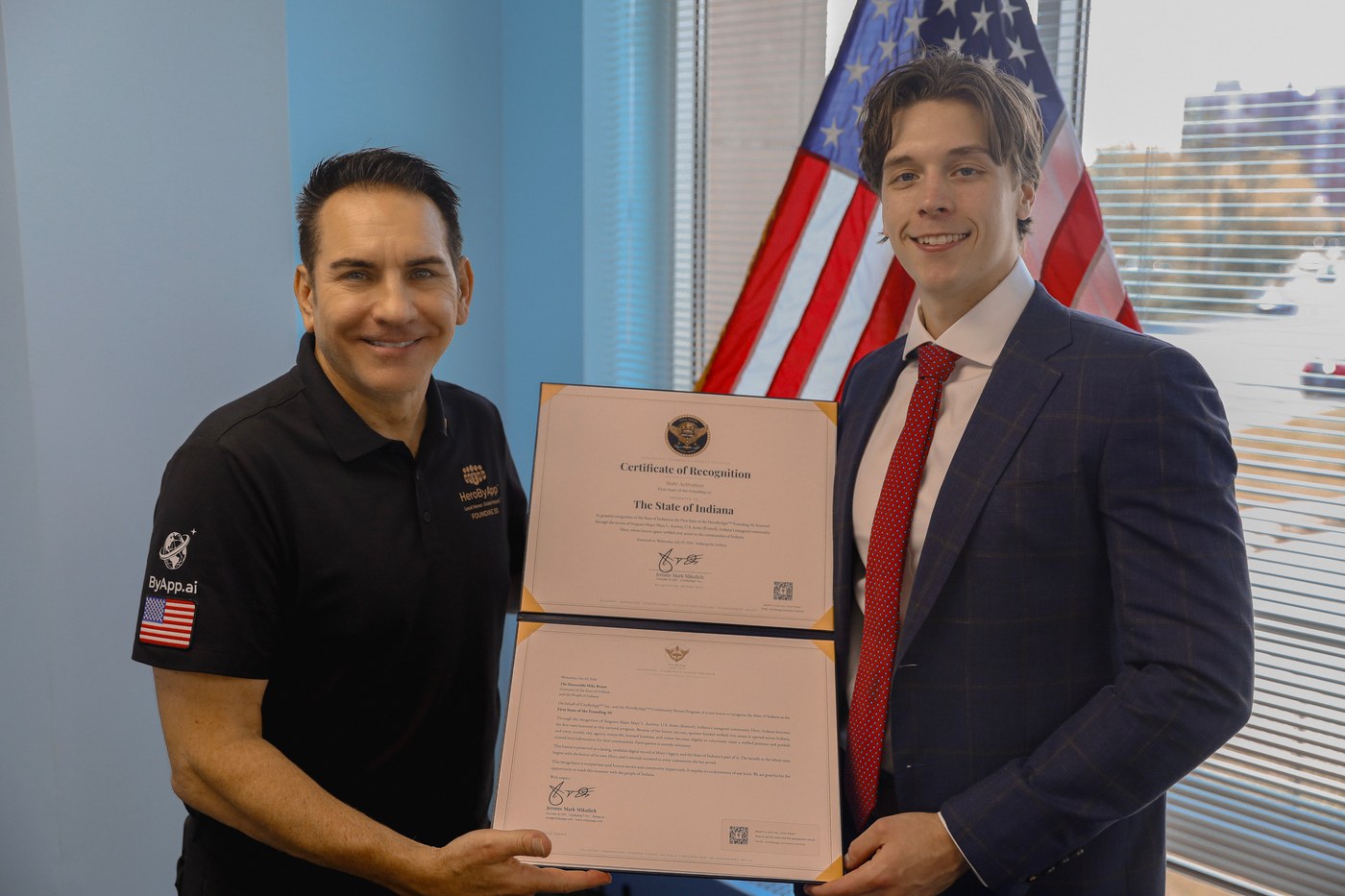 The State of Indiana Certificate of Recognition, marking the first state activated on CityByApp