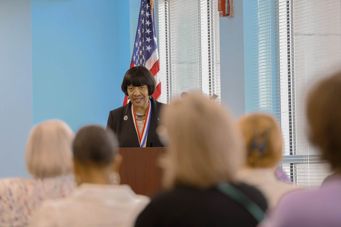Mary L. Aurtrey delivers her acceptance remarks