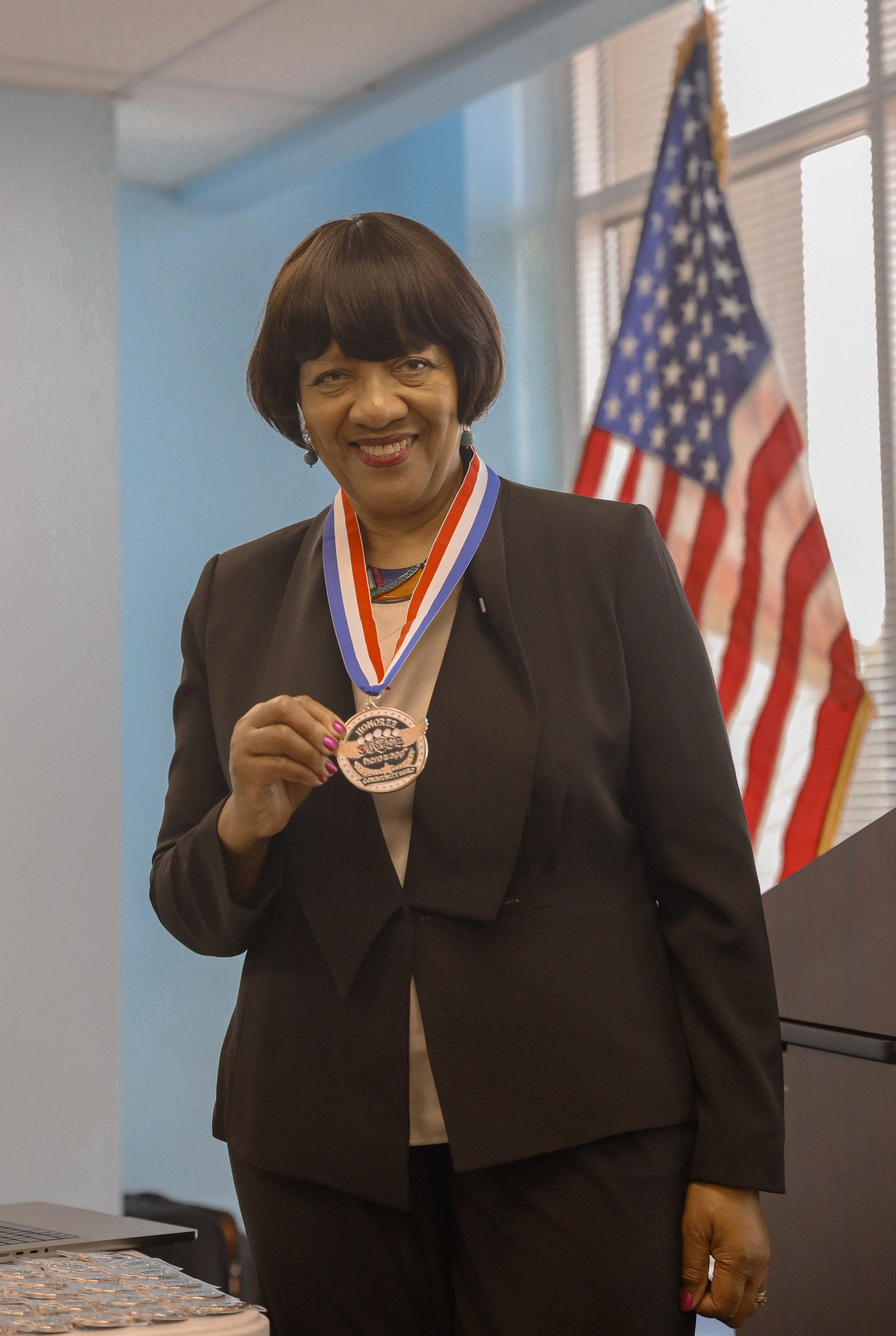 Sergeant Major Mary L. Aurtrey, U.S. Army (Retired), wearing the HeroByApp&trade; Honor Medal