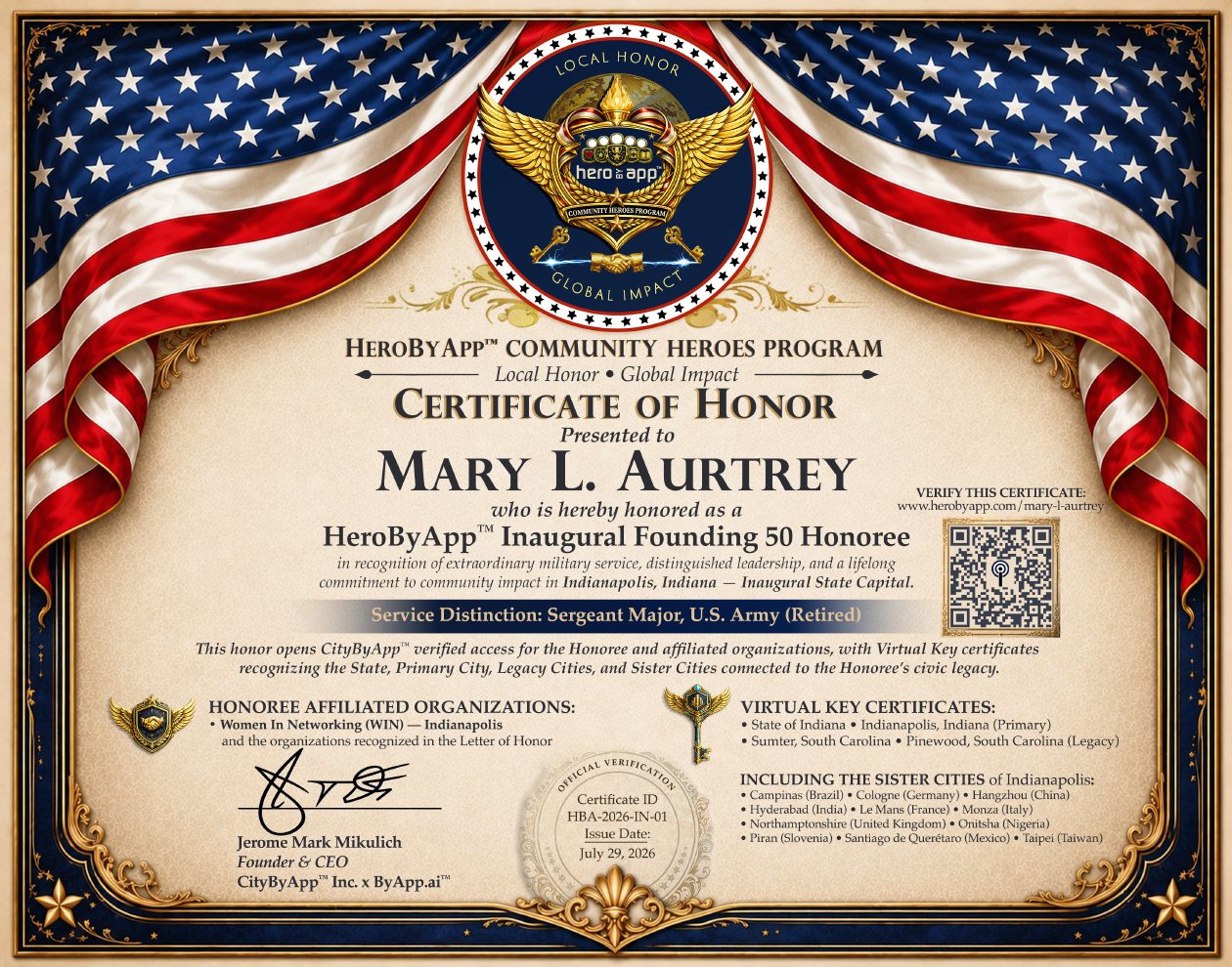Mary L. Aurtrey Certificate of Honor
